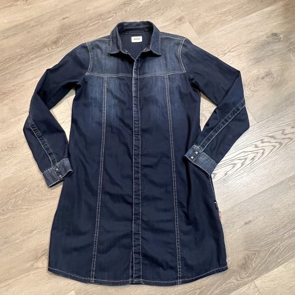 Hudson Dress Medium Tricia Utility Shirt Dress Dark Blue Denim Snap Front Medium - Picture 1 of 9